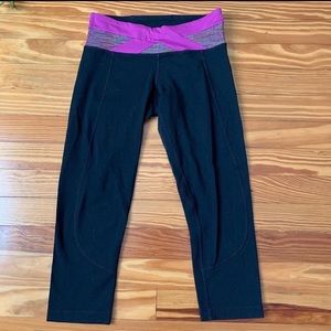 Lululemon black/purple/orange cropped leggings, size 4